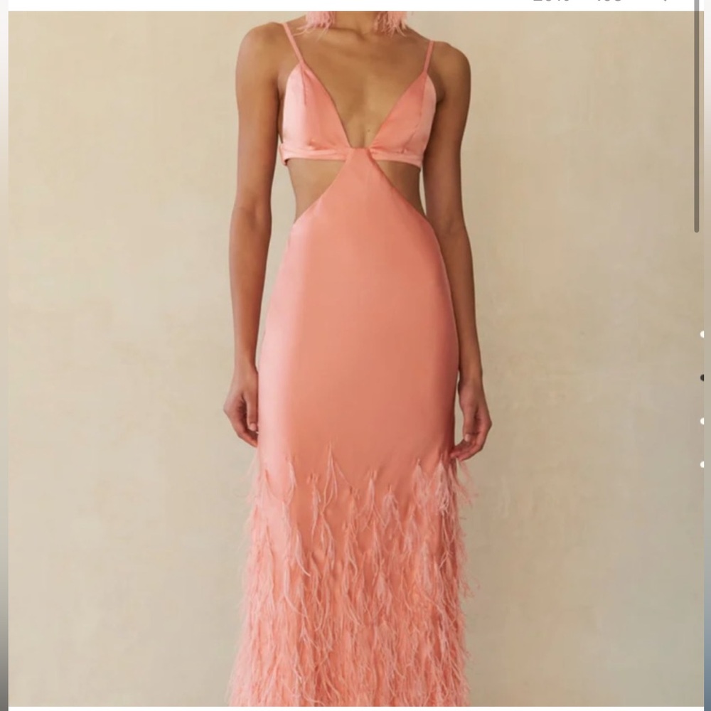 cult gaia Peach Cutout Maxi Dress with Feather Hem